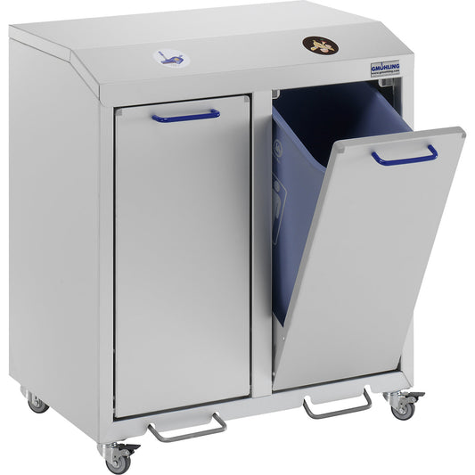 G®-COLLECT aluminium recyclable waste collector, capacity 2 x 45 l, silver.