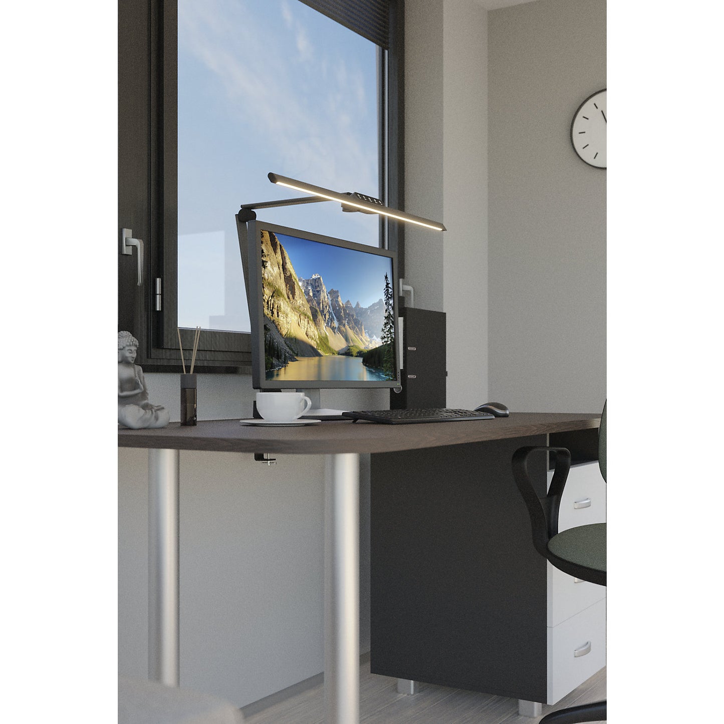 FLOW LED screen light, dimmable, with clamp base, charcoal, 1000 lm.