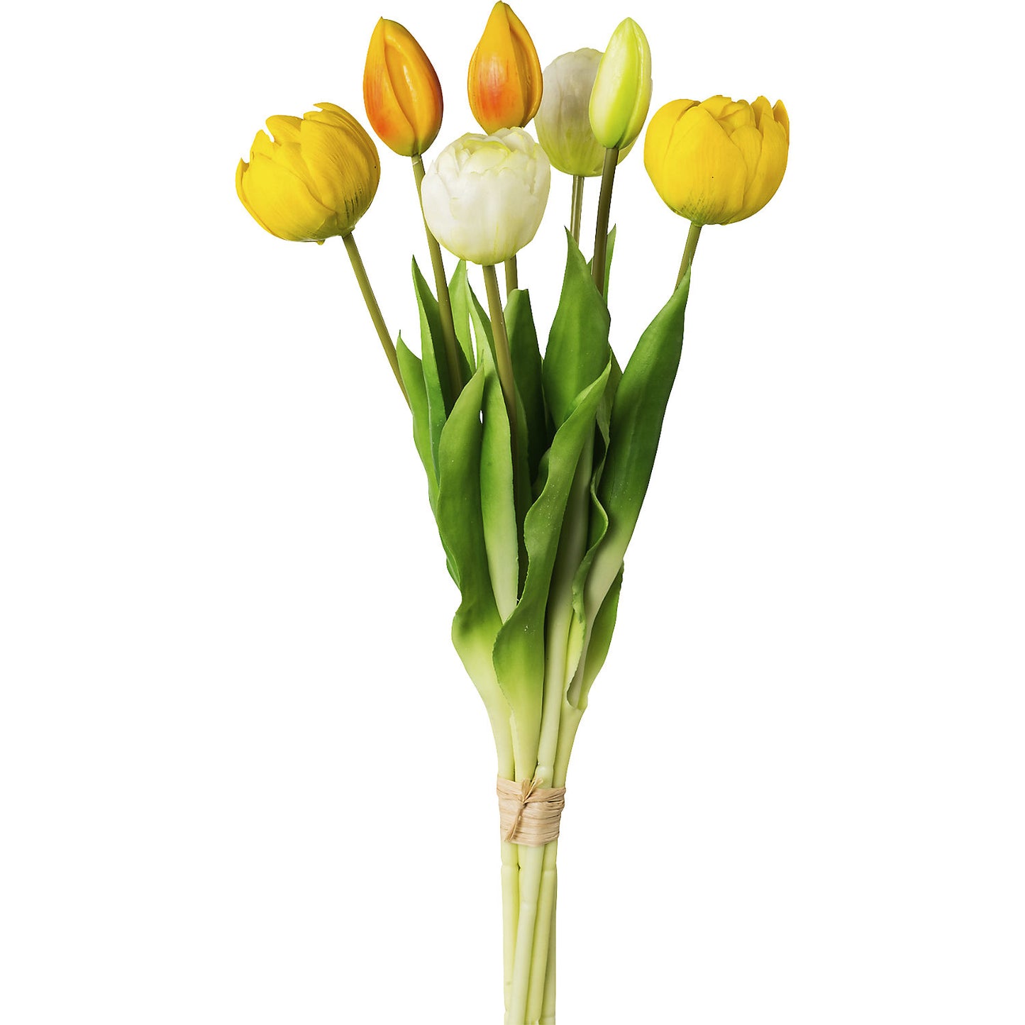 Filled tulips, real touch, bunch of 7, height 390 mm, pack of 2, yellow.