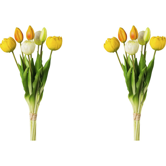 Filled tulips, real touch, bunch of 7, height 390 mm, pack of 2, yellow.