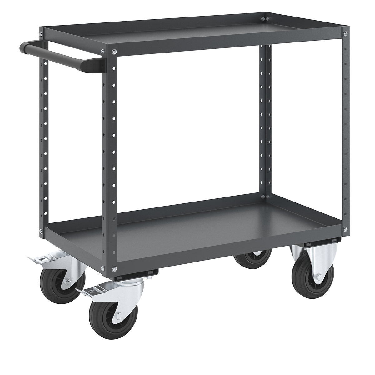 CustomLine general purpose trolley, 2 shelves, solid rubber tyres, charcoal.