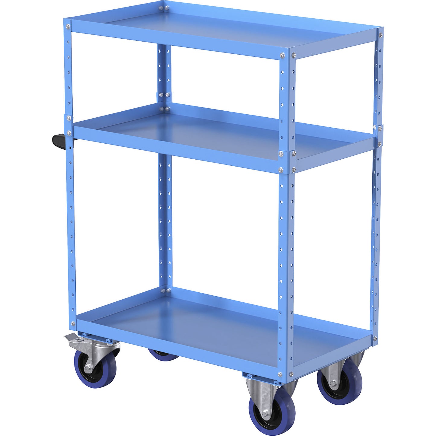 CustomLine general purpose trolley, 3 shelves, fully elastic tyres, light blue.