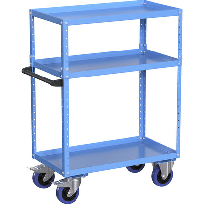 CustomLine general purpose trolley, 3 shelves, fully elastic tyres, light blue.