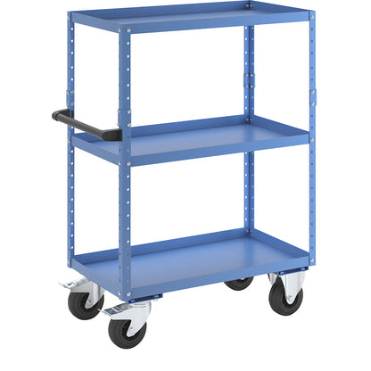 CustomLine general purpose trolley, 3 shelves, solid rubber tyres, light blue.