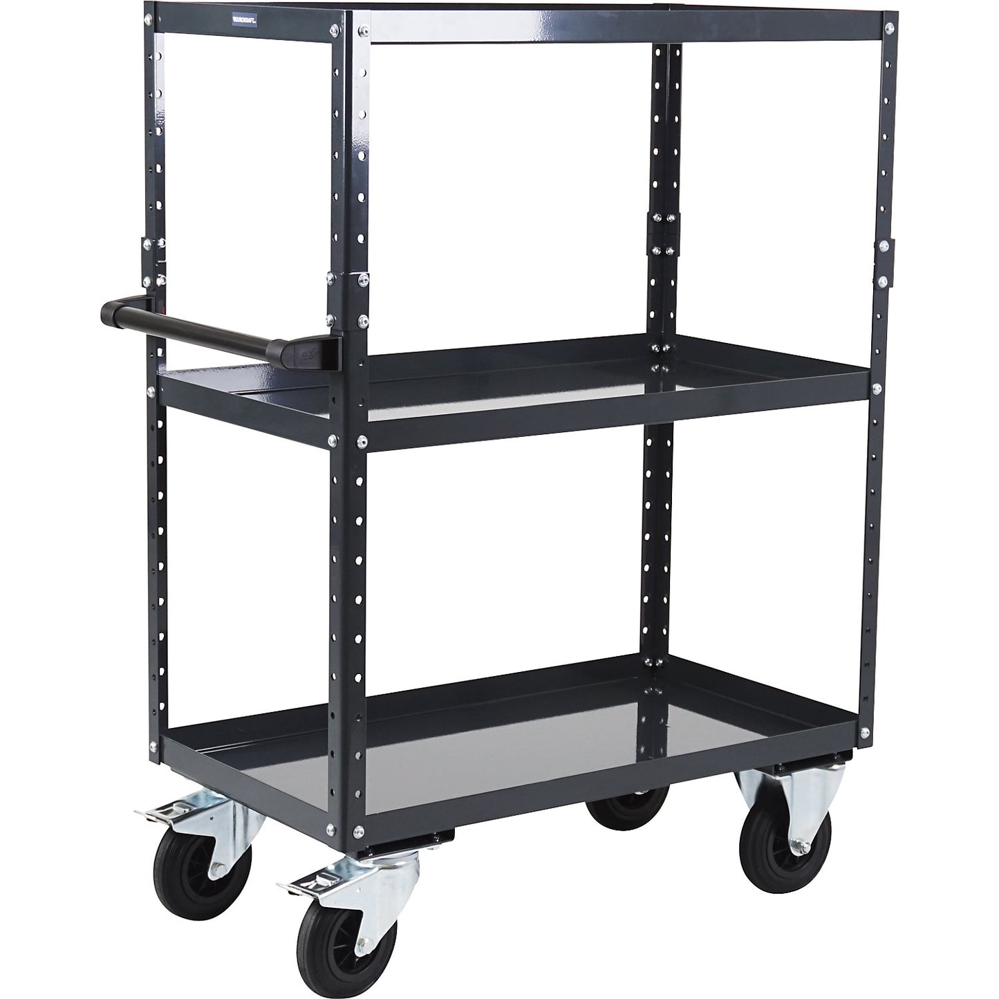 CustomLine general purpose trolley, 3 shelves, solid rubber tyres, charcoal.