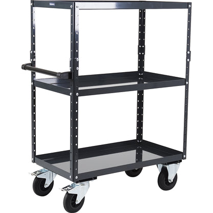 CustomLine general purpose trolley, 3 shelves, solid rubber tyres, charcoal.