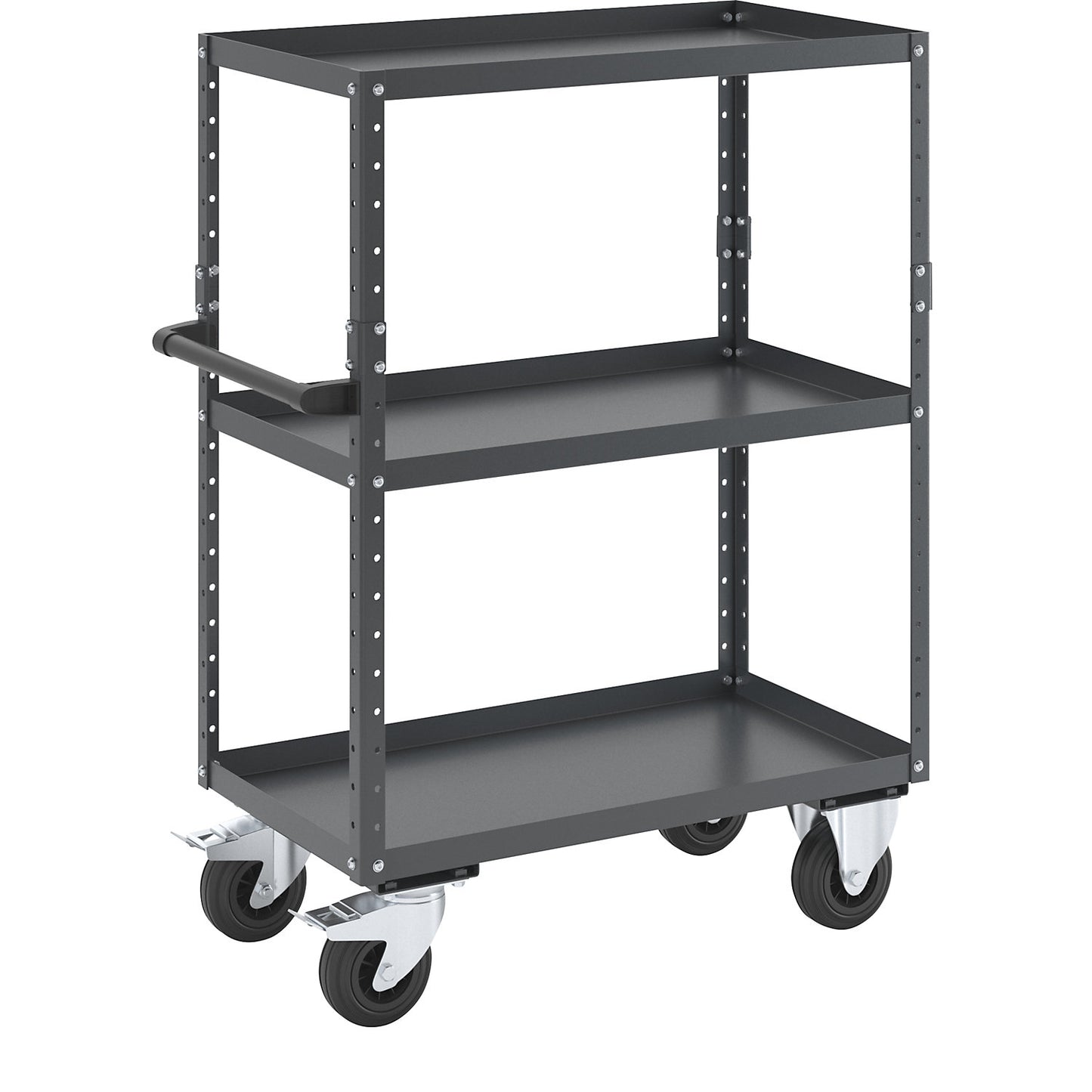 CustomLine general purpose trolley, 3 shelves, solid rubber tyres, charcoal.