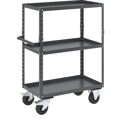 CustomLine general purpose trolley, 3 shelves, solid rubber tyres, charcoal.