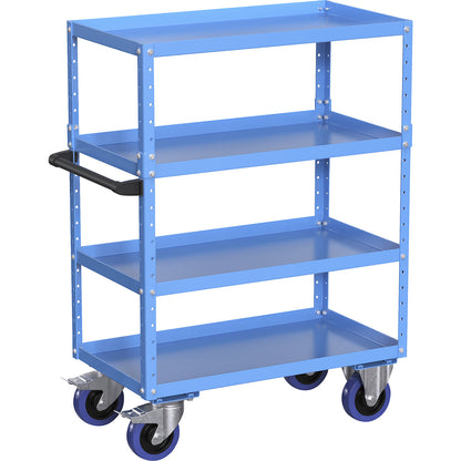 CustomLine general purpose trolley, 4 shelves, fully elastic tyres, light blue.