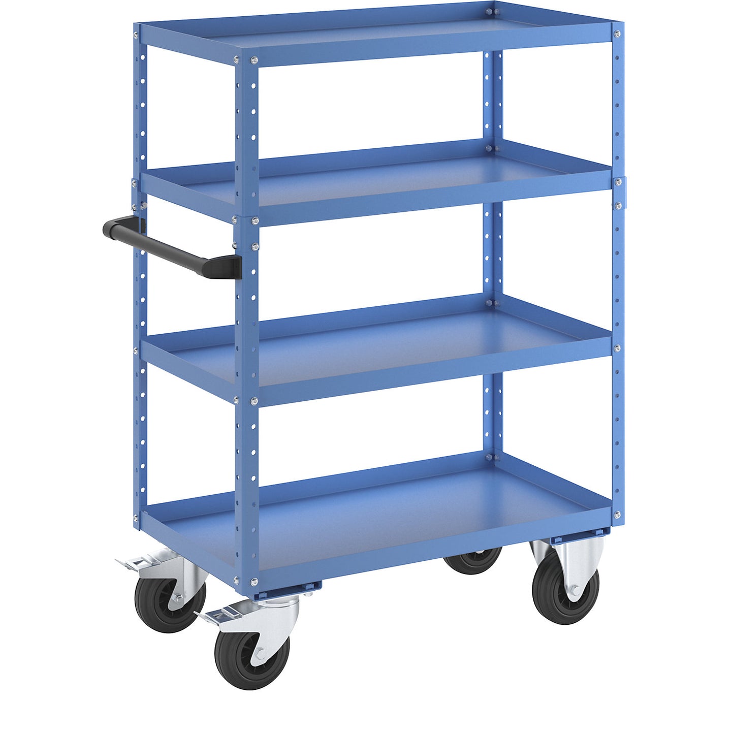 CustomLine general purpose trolley, 4 shelves, solid rubber tyres, light blue.