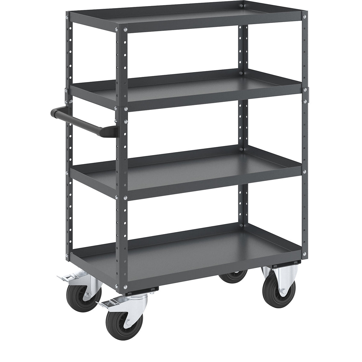 CustomLine general purpose trolley, 4 shelves, solid rubber tyres, charcoal.