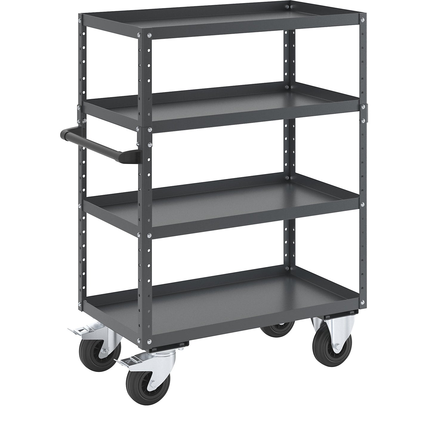 CustomLine general purpose trolley, 4 shelves, solid rubber tyres, charcoal.