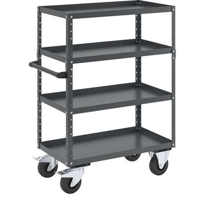 CustomLine general purpose trolley, 4 shelves, solid rubber tyres, charcoal.
