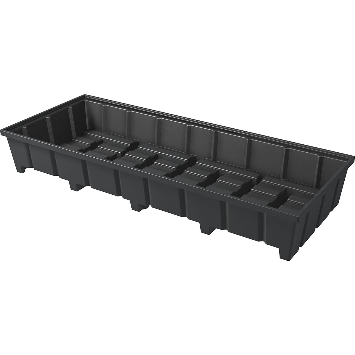 Base sump tray, made of polyethylene, sump capacity 1000 l, for shelf width 3300 mm.