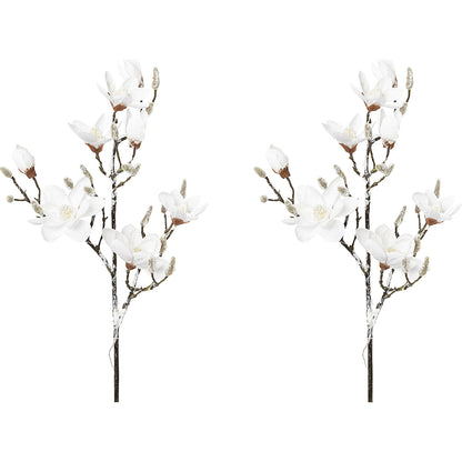 Magnolia, snow covered, with 15 LEDs, pack of 2, overall height 1150 mm.