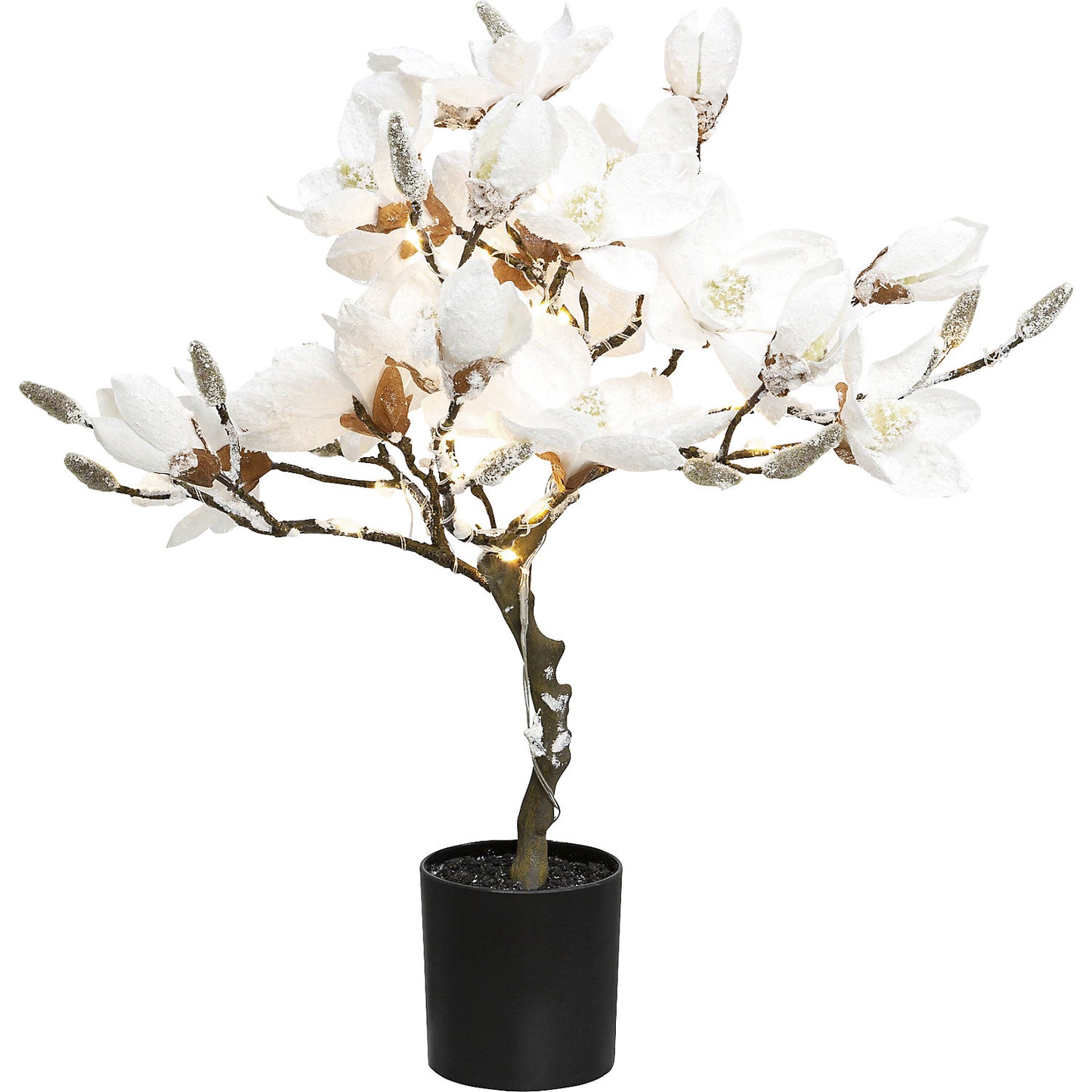 LED magnolia tree, snow covered, in a plastic pot, white, height 580 mm, with 20 LEDs.