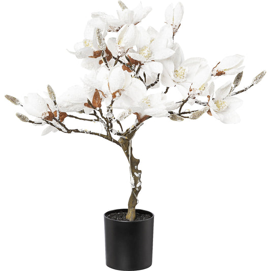 LED magnolia tree, snow covered, in a plastic pot, white, height 580 mm, with 20 LEDs.