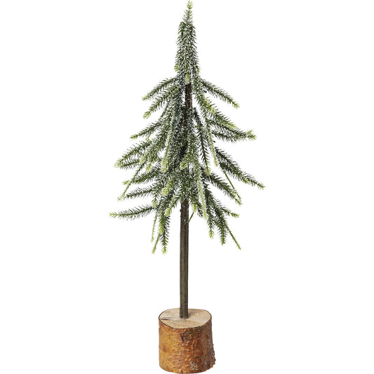Small spruce trunk on a wooden base with artificial snow, pack of 6, overall height 500 mm.