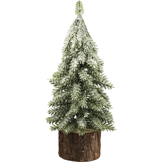 Small fir tree on a wooden base with frosted finish, pack of 6, overall height 190 mm.
