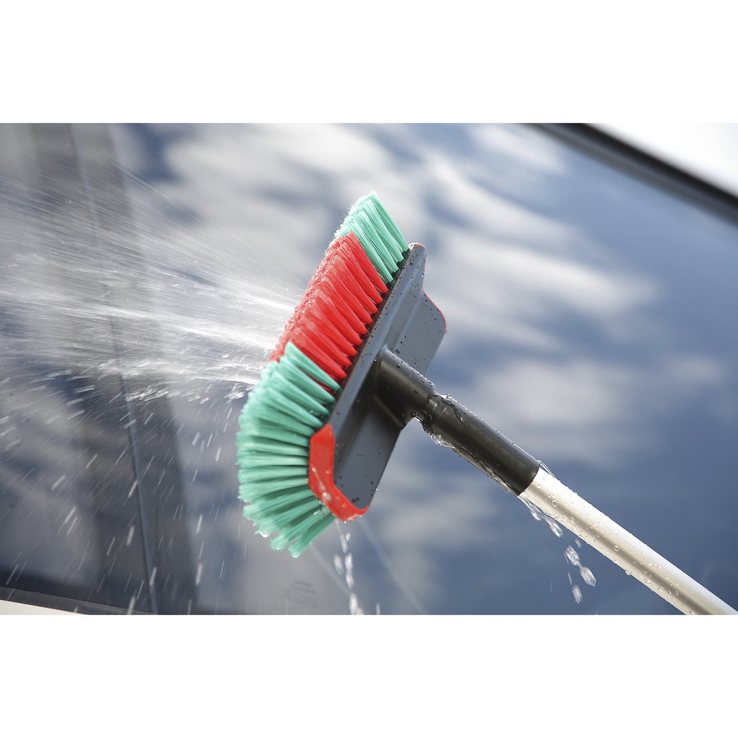 High/Low car washing brush, with water channel, soft, black.