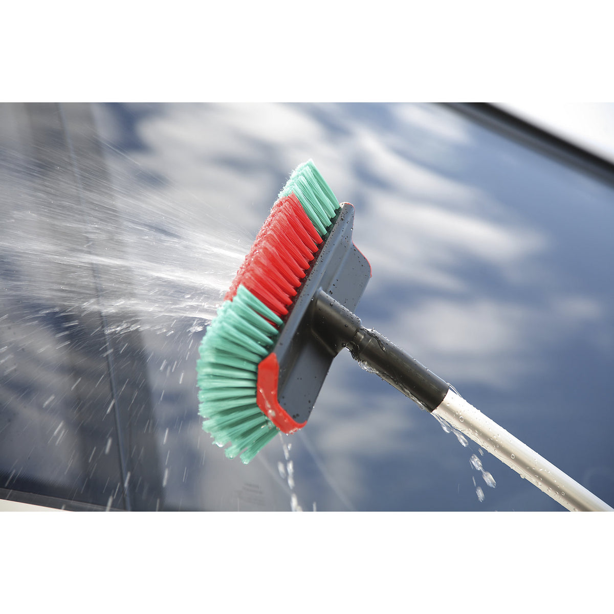 High/Low car washing brush, with water channel, soft, black.