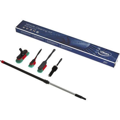 Car brush set, 4 brushes and 1 telescopic handle, black.