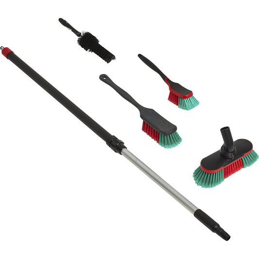 Car brush set, 4 brushes and 1 telescopic handle, black.