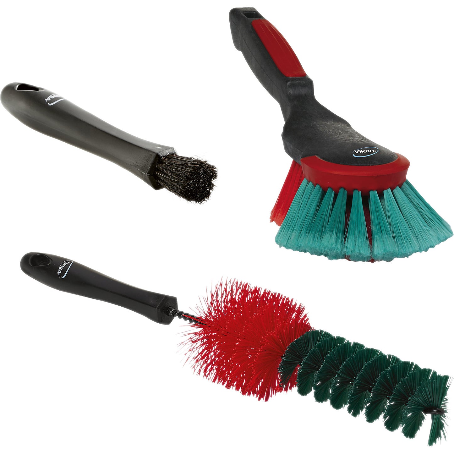Car brush set, pack of 6 sets of 3 brushes, black.