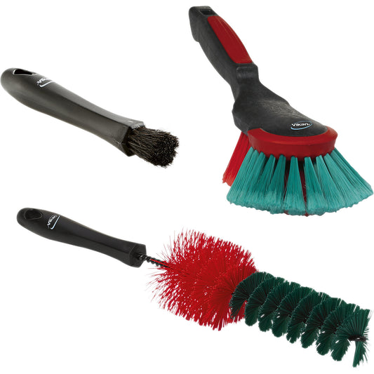 Car brush set, pack of 6 sets of 3 brushes, black.