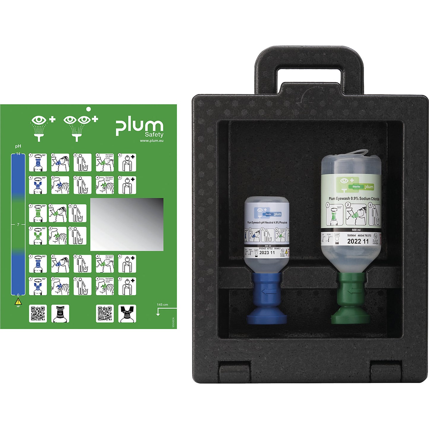 iBox wall box with vision panel and carrying handle, 500 ml 0.9% NaCl, 200 ml pH-neutral, sterile.