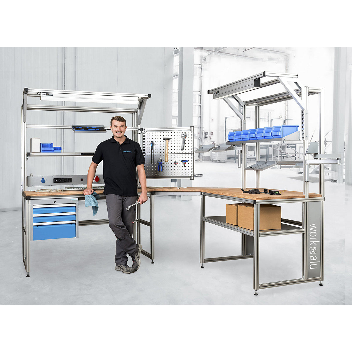 workalu® work table, base frame, aluminium, 4 legs, WxH 1950 x 850 mm.