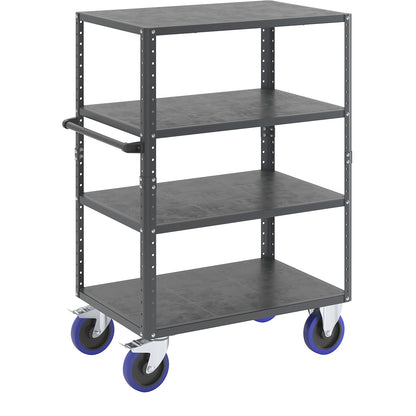 CustomLine shelf truck, open on 4 sides, 4 shelves, charcoal RAL 7016, fully elastic.