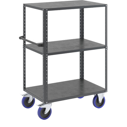CustomLine shelf truck, open on 4 sides, 3 shelves, charcoal RAL 7016, fully elastic.