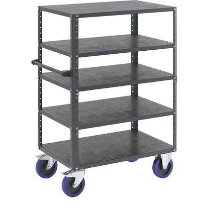 CustomLine shelf truck, open on 4 sides, 5 shelves, charcoal RAL 7016, fully elastic.