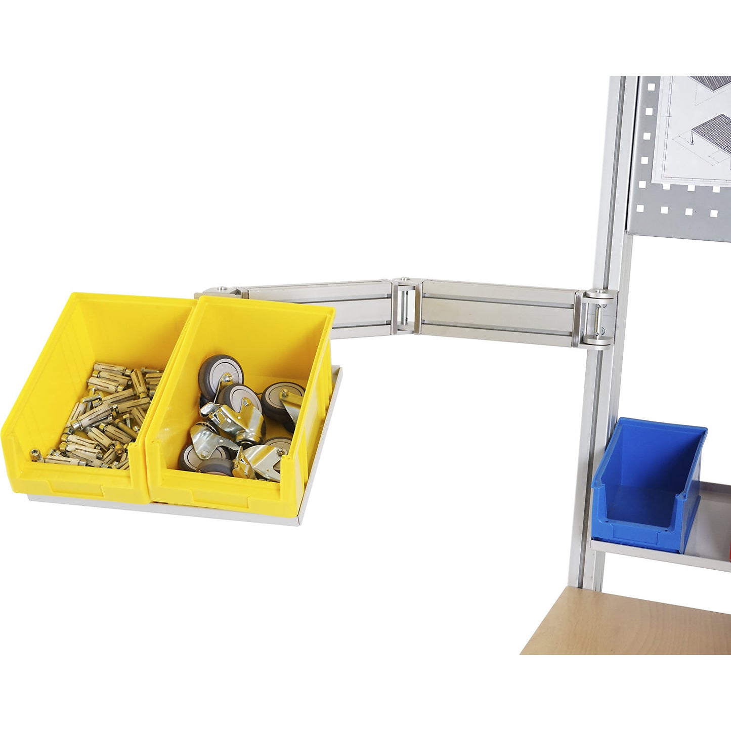 Swivel arm with shelf, 120° angle, HxWxD 112 x 416 x 1179 mm.