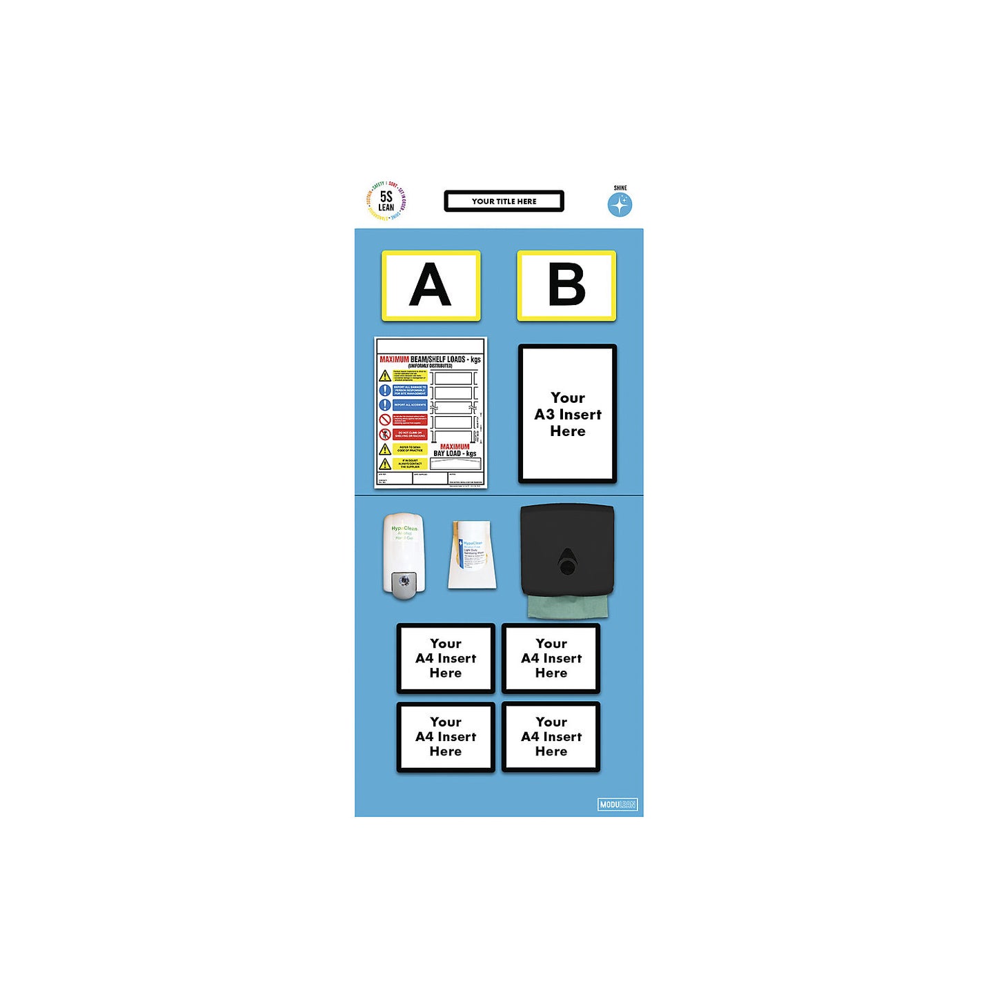 Modular rack end shadow board, sanitising, HxW 2000 x 900 mm, blue.