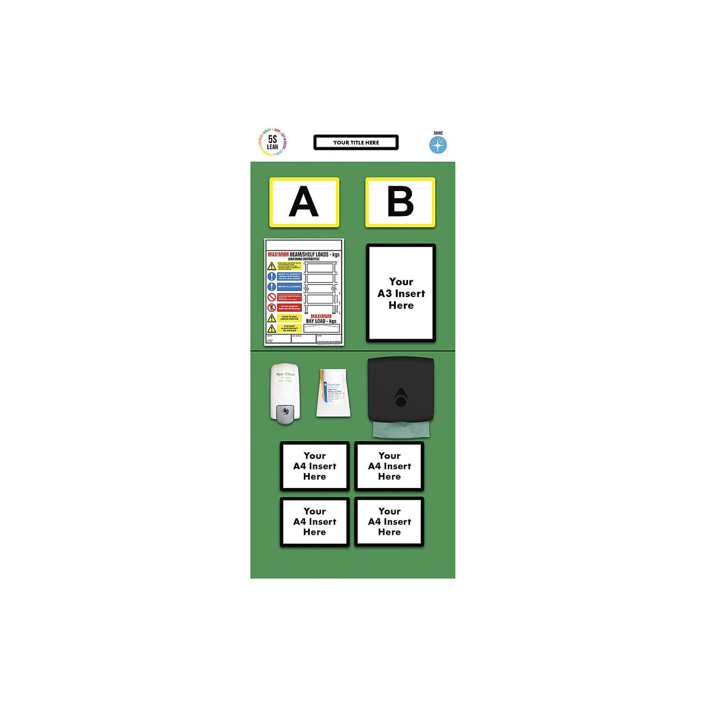 Modular rack end shadow board, sanitising, HxW 2000 x 900 mm, green.
