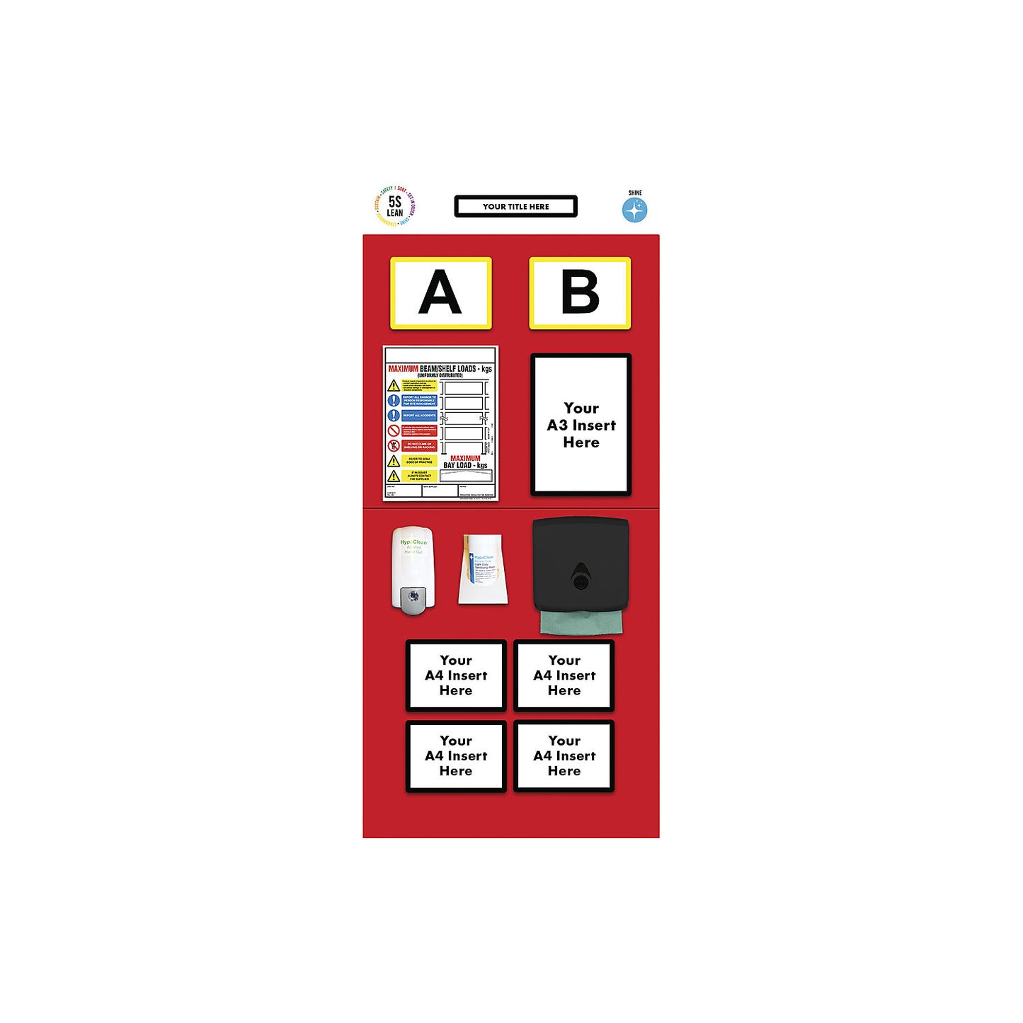 Modular rack end shadow board, sanitising, HxW 2000 x 900 mm, red.