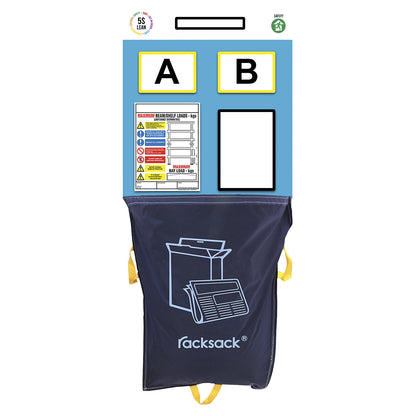 Modular rack end shadow board, with Racksack waste sack, HxW 2000 x 900 mm, blue.