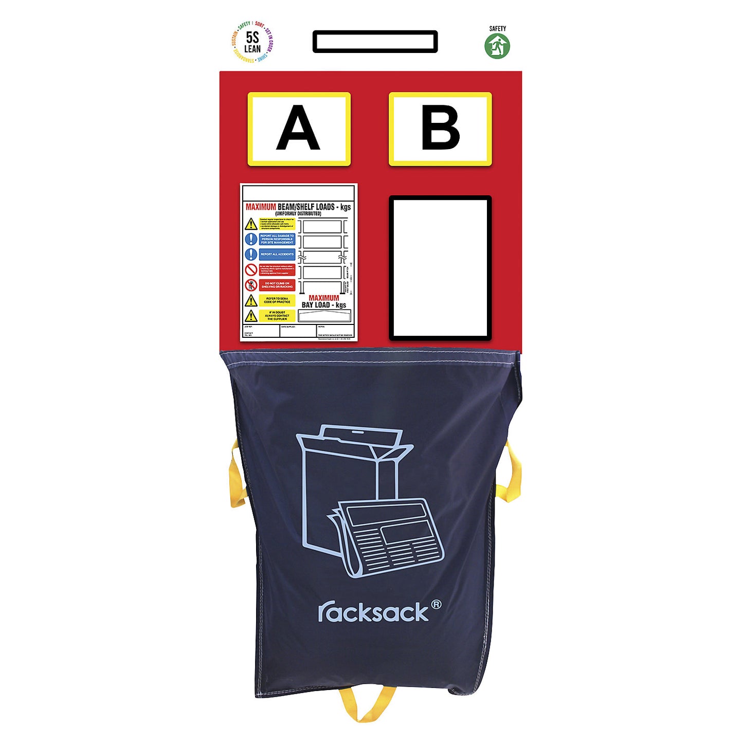 Modular rack end shadow board, with Racksack waste sack, HxW 2000 x 900 mm, red.