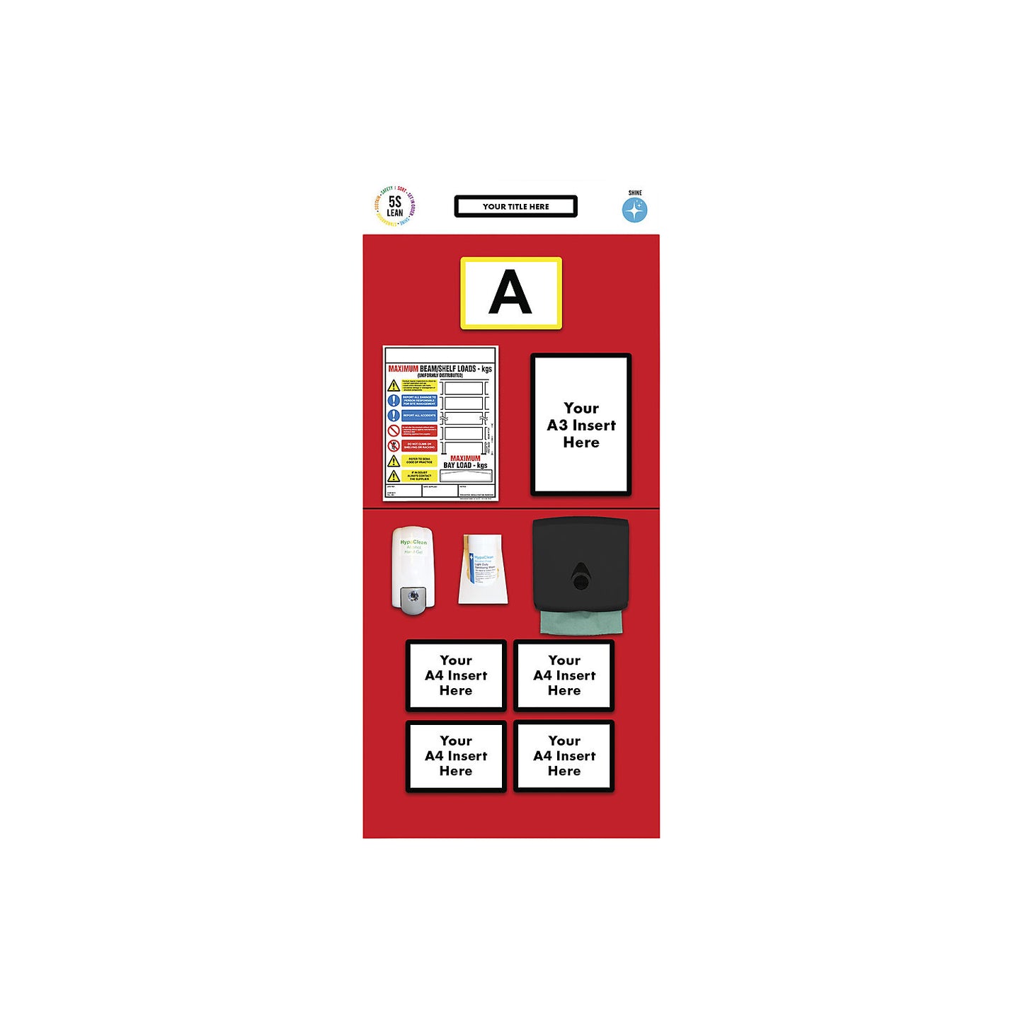 Individual rack end shadow board, sanitising, HxW 2000 x 900 mm, red.