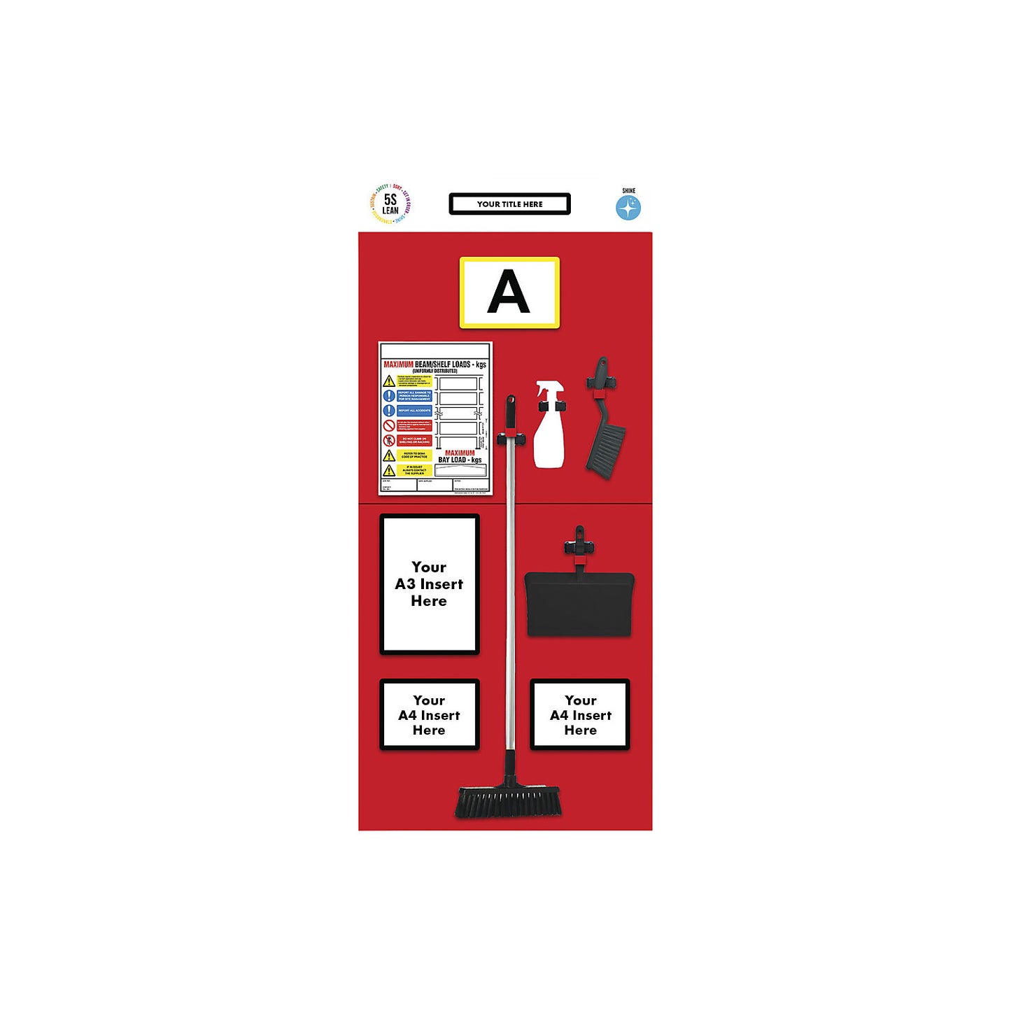 Individual rack end shadow board, cleaning, HxW 2000 x 900 mm, red.