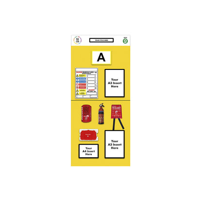 Individual rack end shadow board, fire safety, HxW 2000 x 900 mm, yellow.