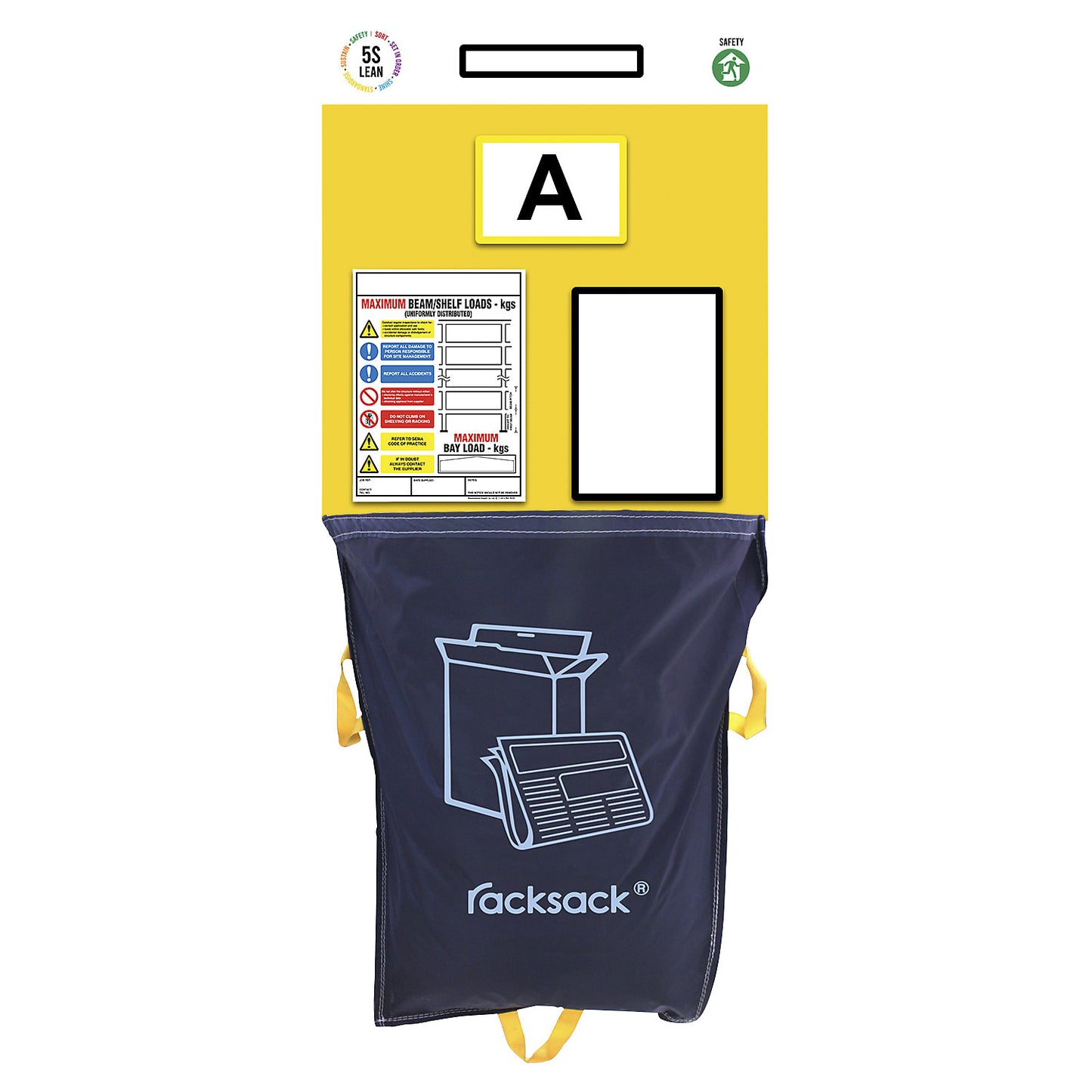 Individual rack end shadow board, with Racksack waste sack, HxW 2000 x 900 mm, yellow.