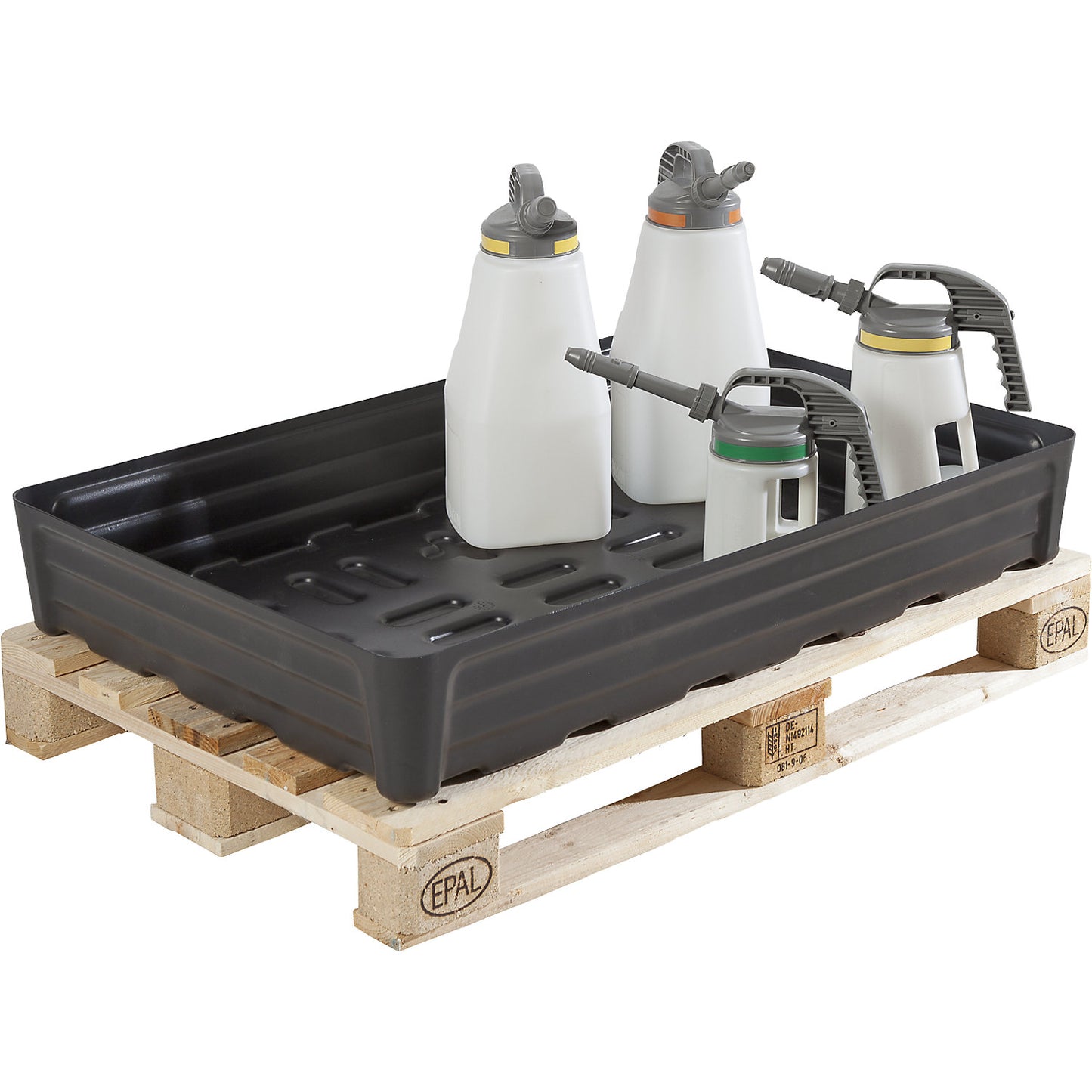 PE sump tray for small containers, without grate, collection capacity 120 l.