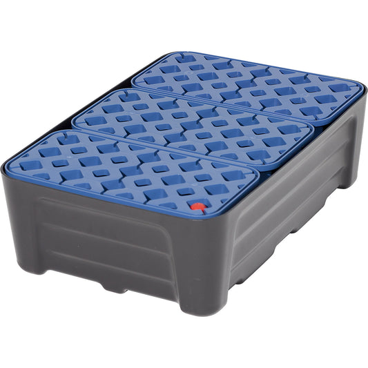 PE sump tray for small containers, with PE grate, collection capacity 30 l.