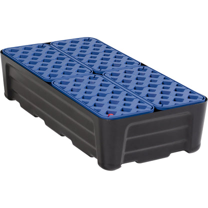 PE sump tray for small containers, with PE grate, collection capacity 40 l.