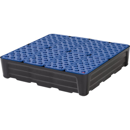 PE sump tray for small containers, with PE grate, collection capacity 80 l.