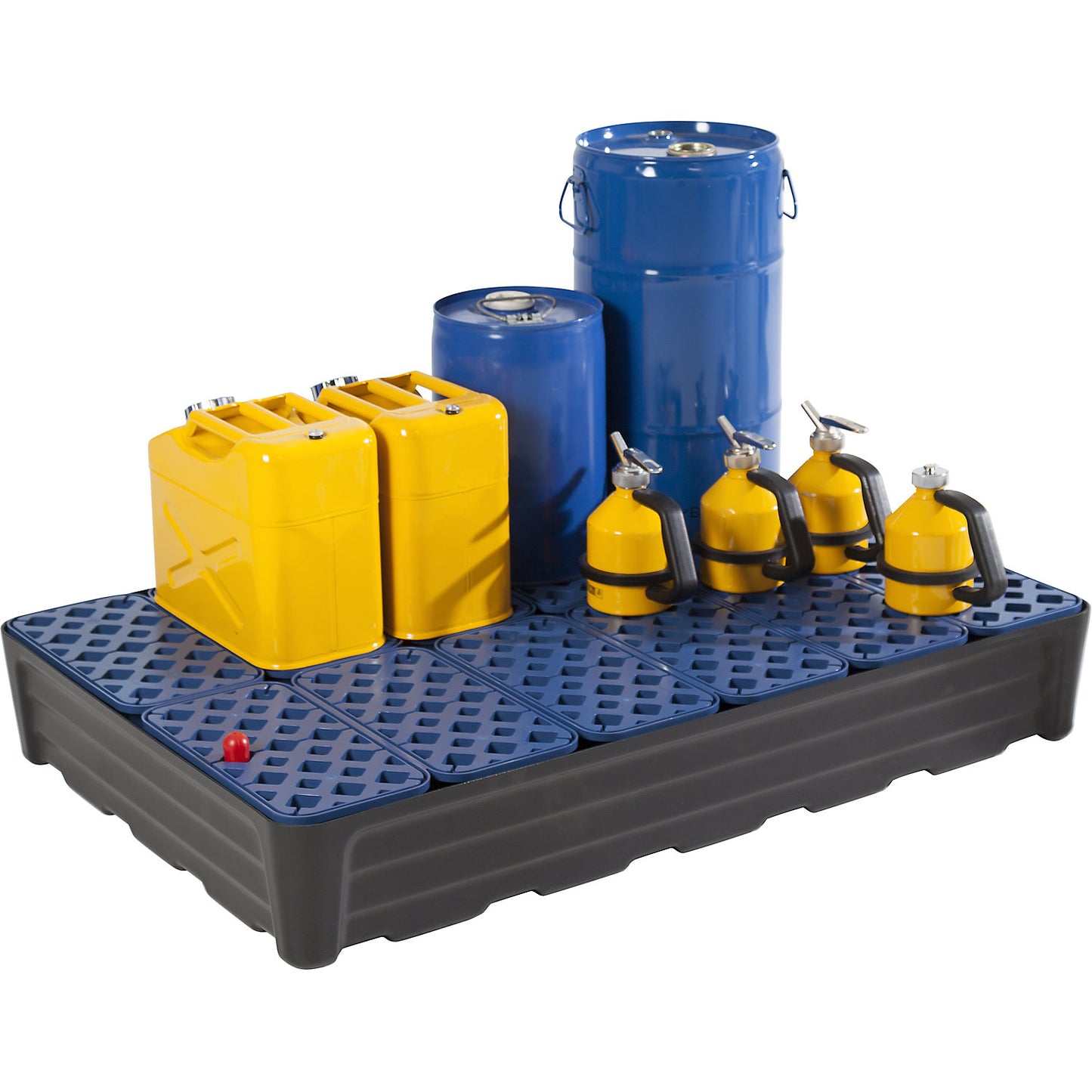PE sump tray for small containers, with PE grate, collection capacity 120 l.