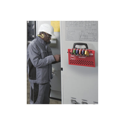 Safety Redbox B835 group Lockout Box, with wall bracket, red.